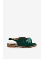 Dámské Sandály S Mašlí Na Plochém Podpatku S.Barski KV51-014 Zelené Dámské Sandály S Mašlí Na Plochém Podpatku S.Barski KV51-014 Zelené