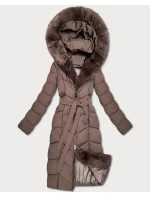 Hnědá dámská zimní bunda s kožešinovým panelem S'West (B8525-48)
