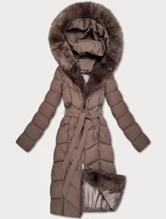Hnědá dámská zimní bunda s kožešinovým panelem S'West (B8525-48)