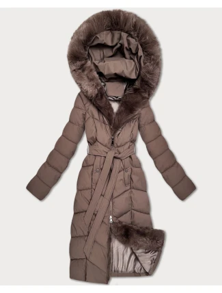 Hnědá dámská zimní bunda s kožešinovým panelem S'West (B8525-48)