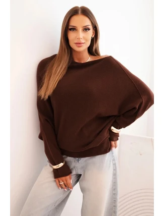 Dámský asymetrický viskózový svetr netopýří čokoládový