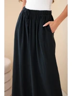 Dámské široké bavlněné kalhoty s gumou v pase černé