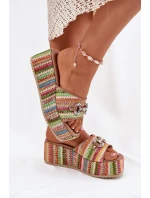 Dámské Pantofle Na Klínu S Pletením A Dekorací Multikolor Isolene