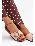 Dámské pantofle s přezkou na korkové platformě růžové Zavira