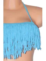 Dámské plavky dvoudílné bikiny D-RING zdobené třásněmi na podprsence a kovovými doplňky modré - Modrá - OEM