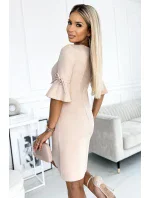 217-7 NEVA Trapézové šaty s rozšířenými rukávy - béžové 217-7 NEVA Trapézové šaty s rozšířenými rukávy - béžové