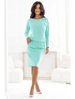 189-12 Teplákové šaty s dlouhým rukávem a kapsami - pohodlný střih s výstřihem na zádech - MINT