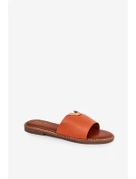 Dámské Pantofle Eko Kožené S Ozdobnými Detaily Oranžové Mevith