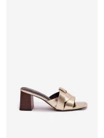 Dámské sandály na podpatku s pásky Eko kůže zlaté Corivelle