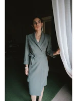 S415 Košilové šaty vázané v pase - khaki barva S415 Košilové šaty vázané v pase - khaki barva