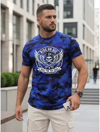 Pánské tričko s potiskem moro modré FashionStreet NX2004R Pánské tričko s potiskem moro modré FashionStreet NX2004R