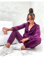Dámský velurový komplet ve vínové bordó barvě s rozepínací mikinou (771)