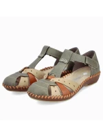 Dámské pohodlné sandály na suchý zip se zabudovanou špičkou zelené Rieker M1655-54