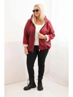 Dámská bunda Plus Size s kapucí a beránkem bordová
