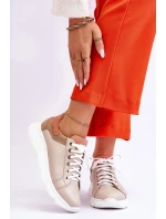 Pohodlné kožené tenisky na platformě Béžove Alisane