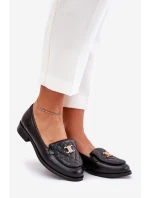 Kožené mokasíny se zlatou ozdobou černé Laura Messi 2927