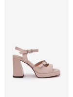 Dámské Kožené Sandály Na Podpatku Vinceza 77110 Béžové