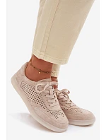 Kožené semišové dámské tenisky s otvory Béžové Almora