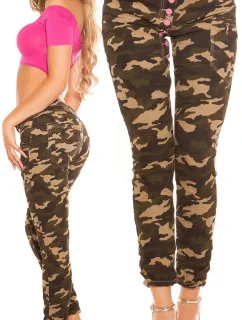 Dámské jeansy Trendy Army skinnies 0000K600-273A khaki vzor - Koucla