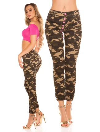 Dámské jeansy Trendy Army skinnies 0000K600-273A khaki vzor - Koucla Dámské jeansy Trendy Army skinnies 0000K600-273A khaki vzor - Koucla