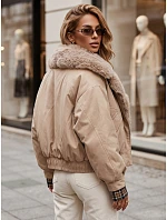 Krátká dámská bunda s odnímatelnou kožešinou, béžová, FashionStreet TY5838 Krátká dámská bunda s odnímatelnou kožešinou, béžová, FashionStreet TY5838