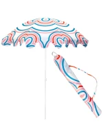 PLÁŽOVÝ A ZAHRADNÍ SLUNEČNÍK 160 CM PRUHOVANÝ MODRÝ A RŮŽOVÝ