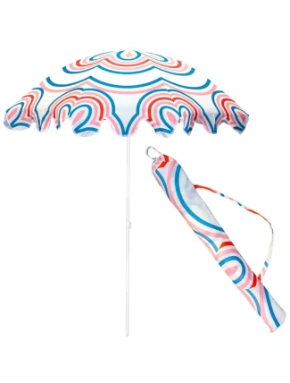 PLÁŽOVÝ A ZAHRADNÍ SLUNEČNÍK 160 CM PRUHOVANÝ MODRÝ A RŮŽOVÝ