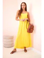 Dlouhé šaty bez ramínek žlutý