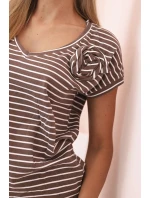 Dámská bavlněná blůza s pruhy a V výstřihem hnědá