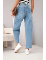 Dámské skater kalhoty s vysokým pasem a volnými nohavicemi jeansové modré