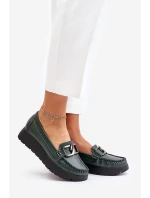 Kožené mokasíny na platformě s ozdobou tmavě zelené Zazoo 10141 Kožené mokasíny na platformě s ozdobou tmavě zelené Zazoo 10141