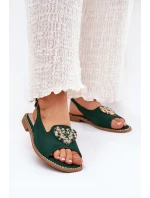 Dámské sandály s zlatým ozdobou eko semišové S.Barski KV27-059 hnědé