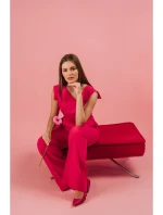 S407 Elegantní overal s asymetrickým výstřihem - růžový