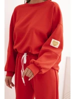 Dámský komplet máslový s volnou mikinou a kalhotami s nápisem LOVE červený