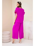 Dámský viskózový komplet s halenkou s potiskem a kalhotami tmavě fialová