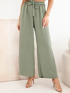 Kalhoty se širokým pasem a vázáním v pase světle khaki