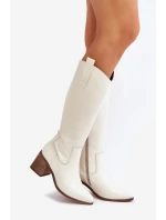 Kožené Holinky Před Kolena Na Podpatku Bílé Zazoo 3675