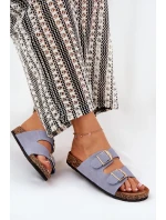 Dámské Pantofle Na Korek Platformě Se Zlatými Přezkami Modré Lisavionea