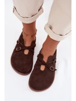 Kožené semišové dámské polobotky s pásky Zazoo N1271 čokoládové