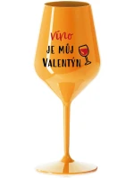 VÍNO JE MŮJ VALENTÝN - oranžová nerozbitná sklenice na víno 470 ml