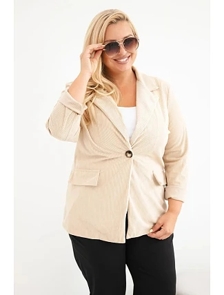 Dámské sako Plus Size manšestrové s klopami a kapsami béžová Dámské sako Plus Size manšestrové s klopami a kapsami béžová