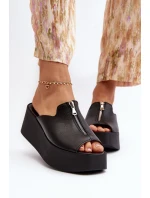 Zazoo 2916 Dámské žabky na masivní platformě se zipem Černé