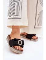 Dámské Sandały Na Platformě S Mašlí A Dekorativní Broží Černé Lenela