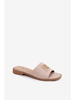 Pantofle z přírodní kůže Ploché podpatky Ozdoba S.Barski KV61-6019 Nude