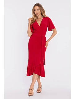 M912 Zavinovací midi šaty s volánem a řasením - červené