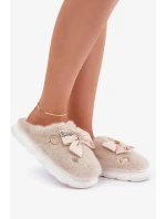 Futrzané Pantofle S Mašlí A Brožemi Béžové Annalira