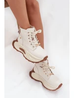 Dámské kožené boty GOE – světle béžové, zateplené, na platformě