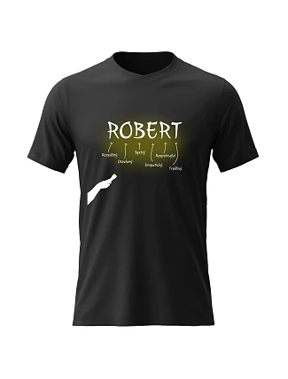 Pánské bavlněné tričko s potiskem - VLASTNOSTI - ROBERT - černé Pánské bavlněné tričko s potiskem - VLASTNOSTI - ROBERT - černé