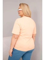 Dámská bavlněná halenka Plus Size s krátkým rukávem basic lososová