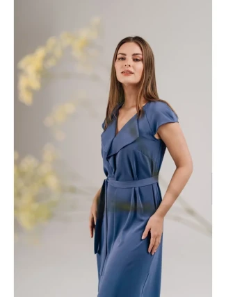 S411 Šaty bez rukávů s volánkovým výstřihem - modré